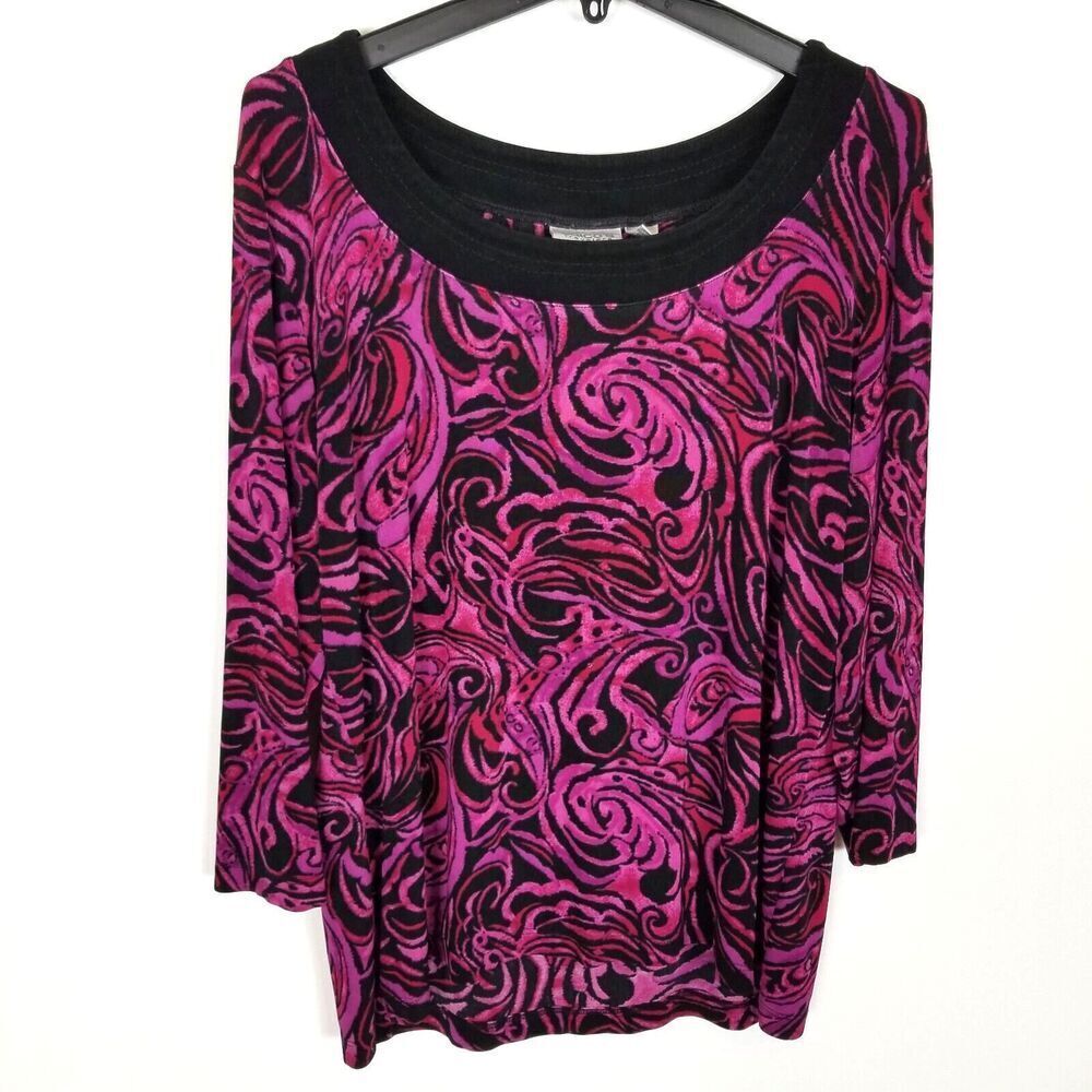 Chico's Travelers Women Floral Jersey Top Blouse Sz XL Long Sleeve‎ Stretch